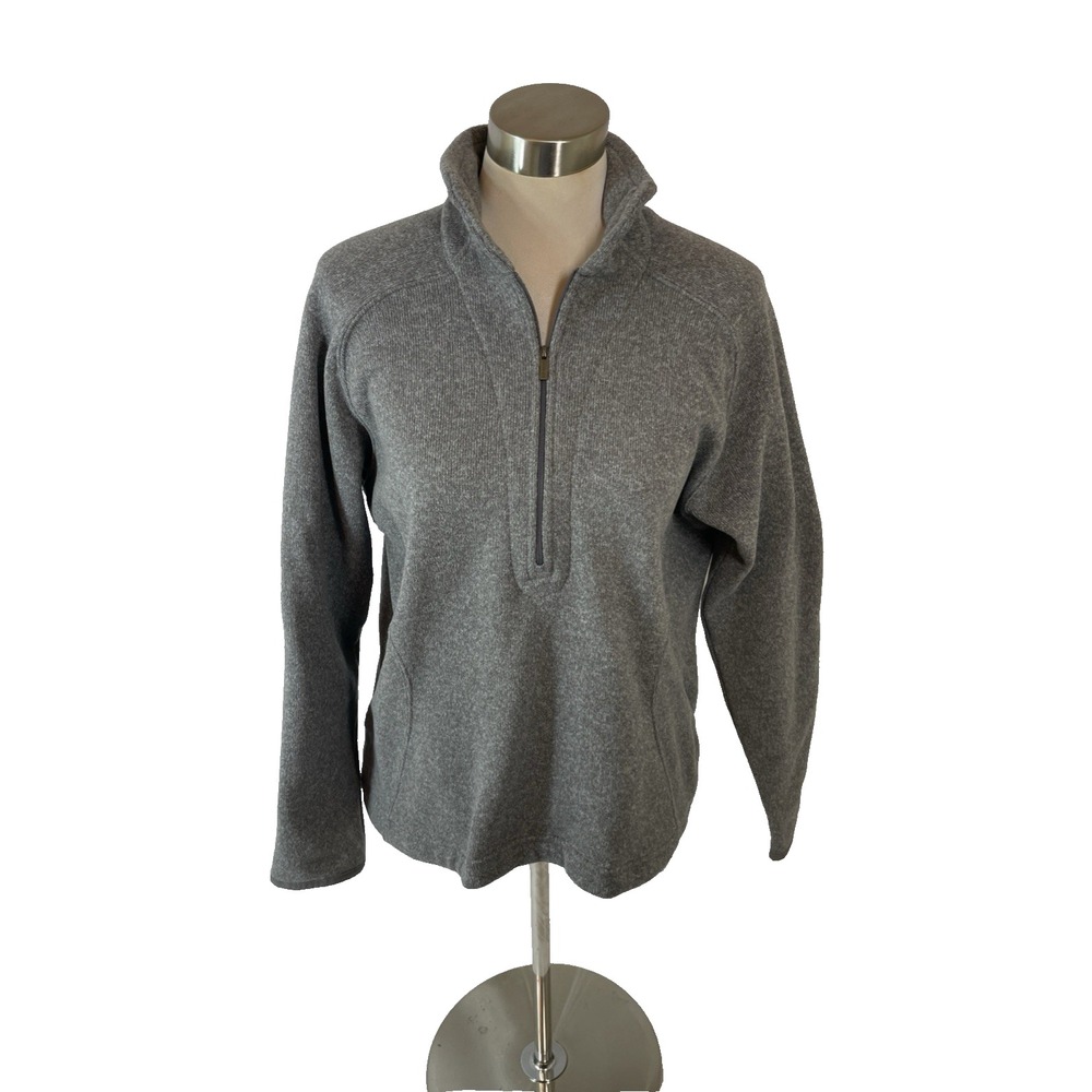 Lands End Womens 1/2 Zip Sweater Fleece Jacket Size L/P 14-16 Pullover Gray